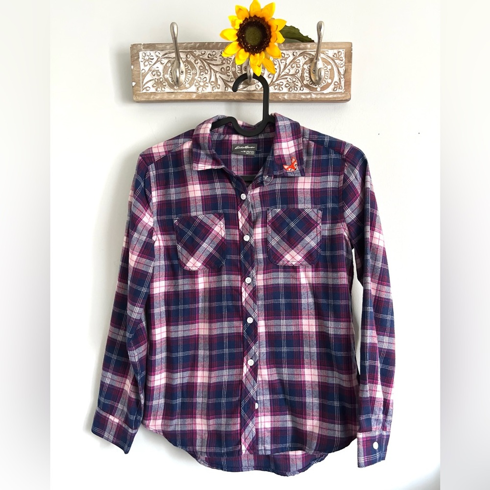 EDDIE BAUER Girls Plaid Flannel Shirt - Size M 10/12-Soft Button Up